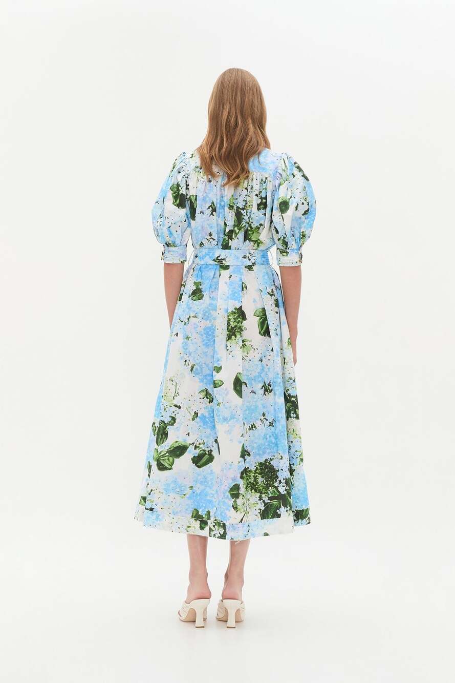 Aje. Belted Floral-Print Linen Midi Dress size 10 - Picture 3 of 11
